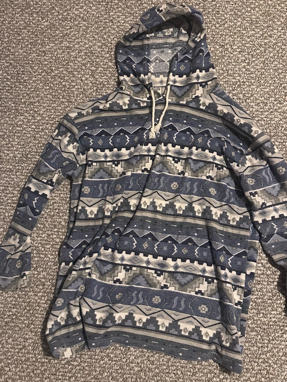 Denim Republic Aztec Pattern Hooded Pullover in Blue and Cream- Small